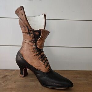 Vintage Victorian Boot High Heel‎ Vase Planter Lace Up Shoe Ceramic Decor 12"